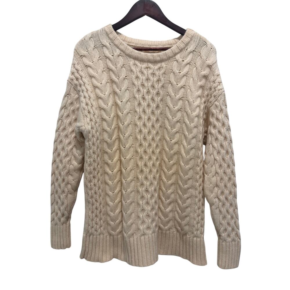 J. Jill Cream Cable Knit Lambs Wool Fisherman Sweater M Rory Gilmore